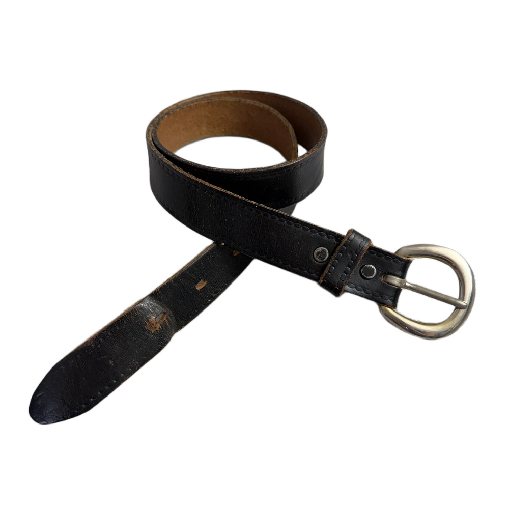 Tex Tan Bridle Leather Waist Belt Size 28 Black Silver Buckle Casual Classic